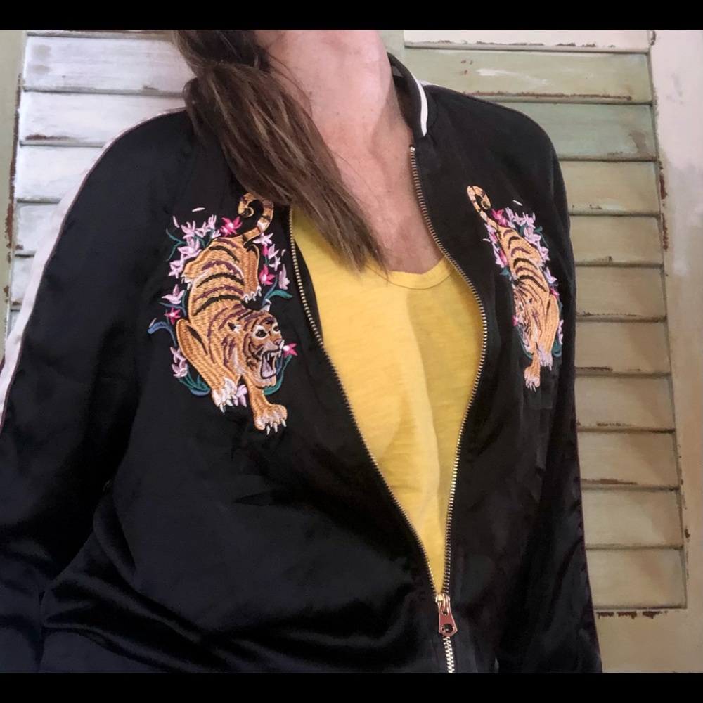 black satin bomber jacket - Picture 2 of 8
